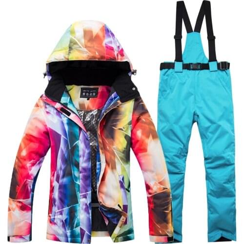 Snowboarding Jacket + Pants Ski suit womens winter waterproof Windproof Parka outdoor thermal Ski Jacket and Snowboard Trousers