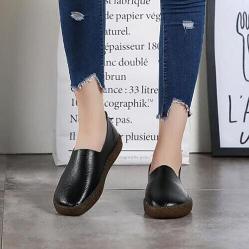 Tilocow Spring Genuine Leather Women Loafers Ladies Wild Soft Bottom Zapatillas Mujer Zipper Casual Shallow Nurses Footwear