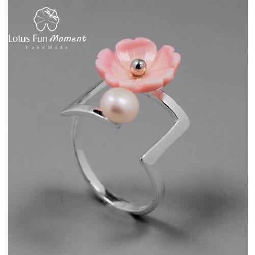Lotus Fun Moment Real 925 Sterling Silver Natural Pearl Creative Fashion Jewelry Flower Ring Minimalism Irregular Ring for Women