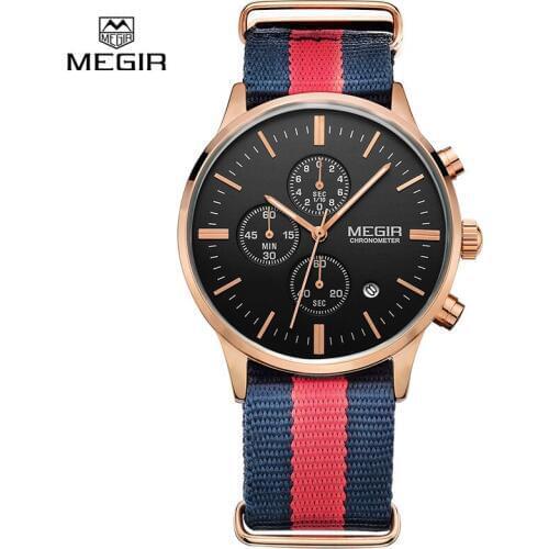 MEGIR Sport Men Watch Top Brand Luxury Male Canvas Strap Waterproof Chronograph Quartz Military Watch Men Clock relogio masculin