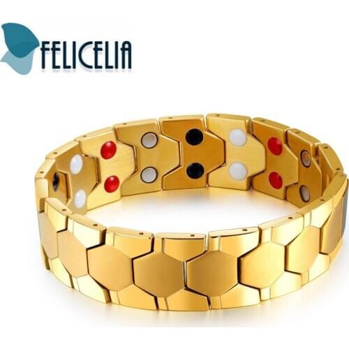 Felicelia Mens Healthy Magnet Stone Bracelet Bangle Stainless Steel Magnetic Therapy Bracelet Pain Relief for Arthritis Jewelry