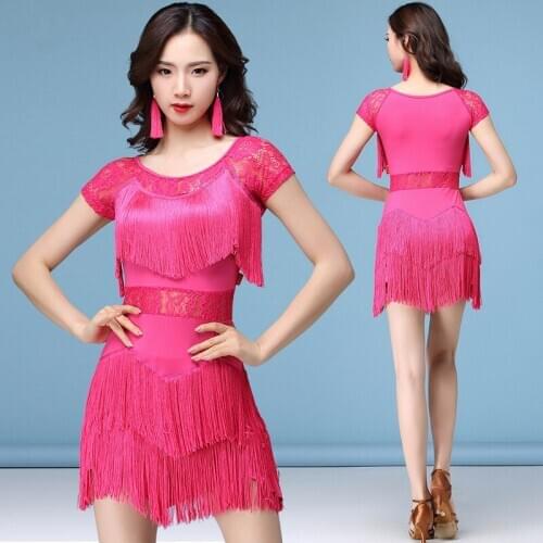 Latin Dance Contest Clothing Lace Tassels Patchwork Dress Modern Ballroom Dance Practice Clothes Multi-Color Latin Dancing Dress