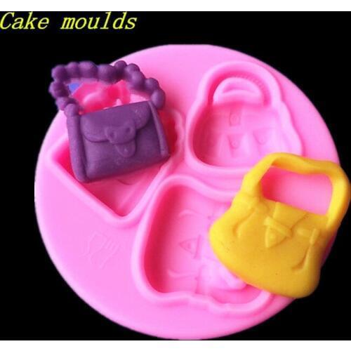 Wholesale Silicone mold K308 Mini brand bag shape Decoration Fondant cake mould Baking mold