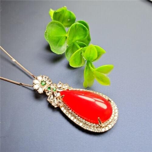 Koraba S925 Silver Inlaid Natural Chalcedony Pendant Necklace