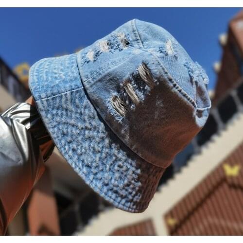 Fashion Summer Women Denim Bucket Hat Vintage Washed Floppy Cap Wide Brim Foldable Fisherman Hats Outdoor Beach Sun Hat for Girl
