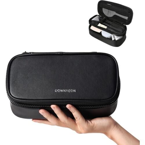 Rownyeon Portable Makeup Bag Mini Cosmetic Case Double Layer with Brushes Holder Compact Size for Women