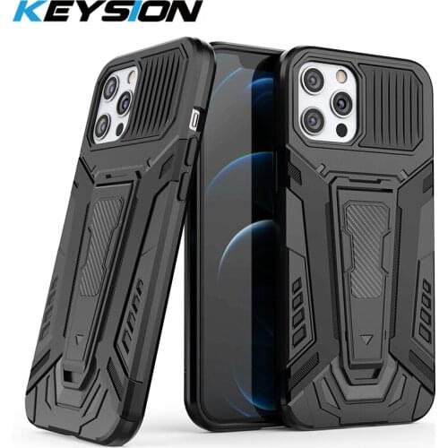 KEYSION Shockproof Armor Case For iPhone 12 Pro Max 11 X XS Max XR Silicone Stand Phone back Cover for iPhone SE 2020 8 7 6 Plus