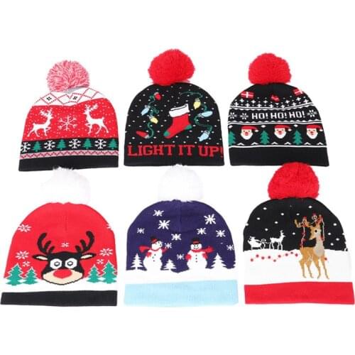 Christmas Winter Hats Sweater Knitted Beanie Warm Hat For Unisex Gift for Kids New Year Party Decorations