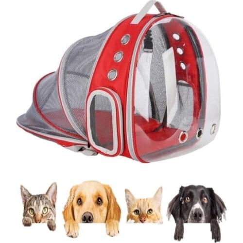 Meshed Openable Clear Astronaut Cat Dog Pet Carrier Bag Red