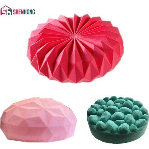 SHENHONG 3PCS/Set Origami diamond cobblestone Silicone Cake Mold For Baking Mousse Chocolate Sponge Moulds Pans Cake Decorating