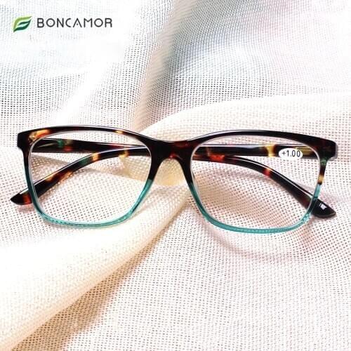 BONCAMOR Stylish Rectangular Reading Glasses, Spring Hinge, Male and Female Readers Glasses, Diopter 0.5 1.75 2.0 3.0 4