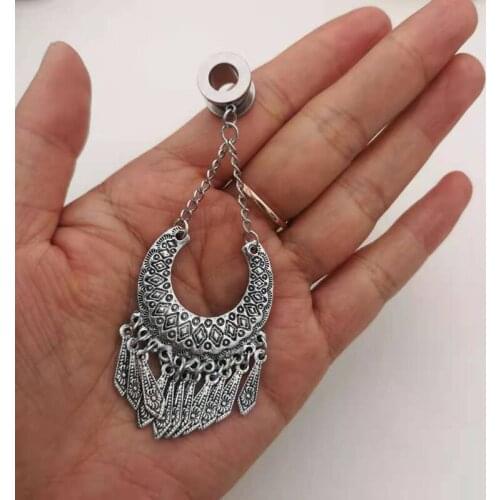 2Pieces Ear Plugs Tunnels Ear Expansions Ear Reamer Dilataciones Oreja Bohemia Tassel Dangle Surgical Steel Ear Stretches 4mm-25