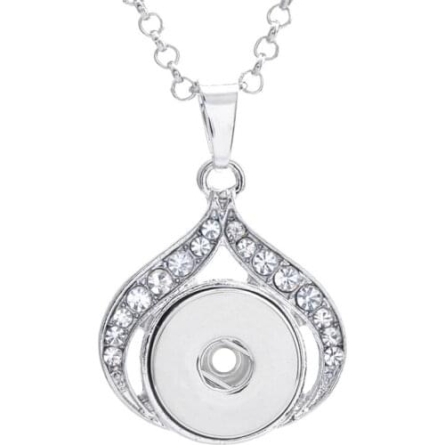 Trendy Rhinestone Elegant Drop pendant snap necklace 60cm keychain fit 18MM snap buttons Fashion jewelry DIY accessories XL0035