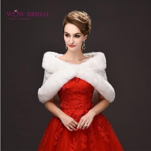 Wowbridal 2021 Graceful Wedding Jacket Submissive Faux Fur Collar Embroidery Appliqued Beaded Shawl Bridal Coat Accessories