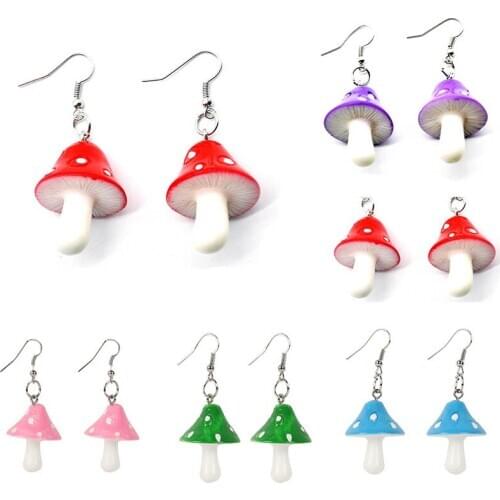 Funny Cute Mushroom Drop Earrings Acrylic Resin Tassel Dangle Earrings 1Pair Unique 2021 New Christmas Gifts Women Girl Jewelry