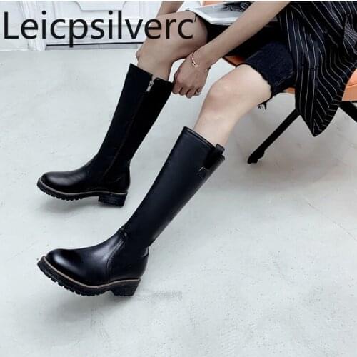 Womens Boots The New winter Round head fashion zipper Low-heeled High tube Womens shoes plus size 34-43 Heel Height 3.5cm