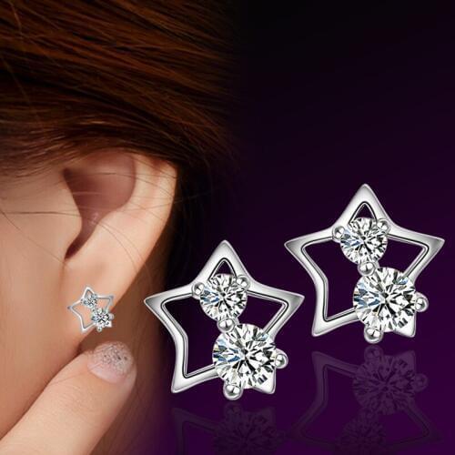 100% 925 sterling silver new arrival shiny crystal little star ladies`stud earrings jewelry Anti allergy women female gift cheap