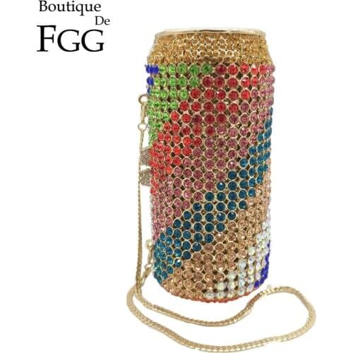 Boutique De FGG Fashion Designer Beer Can Clutch Evening Bags for Women Formal Party Cocktail Stylish Crystal Purses Handbags
