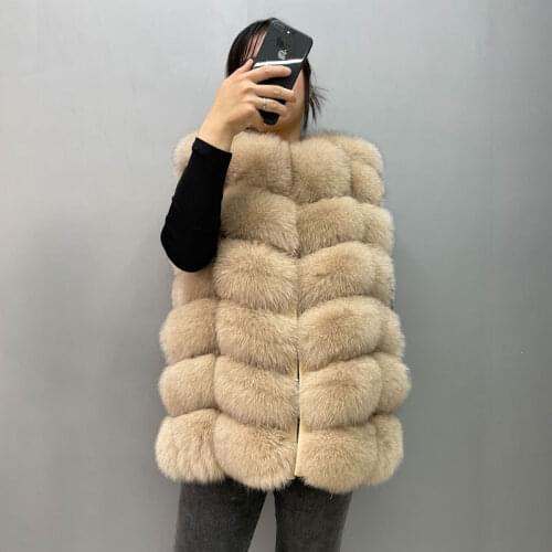 Winter Women Real Fox Fur Coat Vest Thick Warm High Quality Fluffy O- Neck Natural Fur Short Jacket Can Be Customized Plus Size