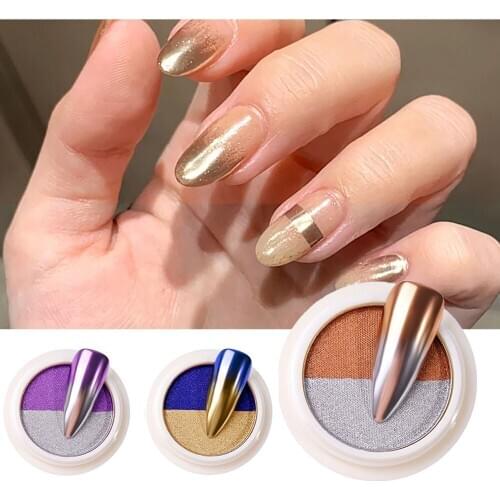 1 Jar Dual Color Nail Magic Mirror Powder Laser Effect Chrome Pigment Gel Solid Powder Manicure For Nail Art Decoration Ta#020