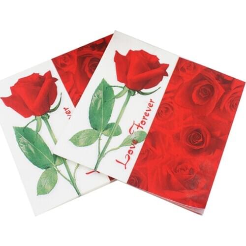 20Napkins/lot Listed Red Rose Napkin Color Printed Napkin Birthday Wedding Anniversary Days Party Paper Towel Decor 33*33cm