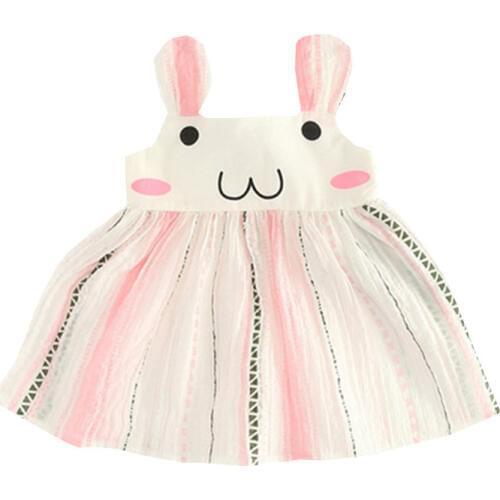 2018 Cotton Summer Clothes Cute Rabbit Ear Kids Girls Dress Birthday Stripped Dresses Vestidos Infant Baby Girls Dresses CQ24