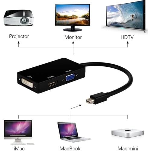 3 in 1 Mini DisplayPort Adapter DP to HDMI VGA DVI 1080P Displayport Cable Converter