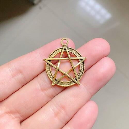 30Pcs Retro Gold Finish Wicca Pentagram Scroll Charms Pendants For Jewelry Making DIY Witchcraft Goth Necklace Accessories Craft
