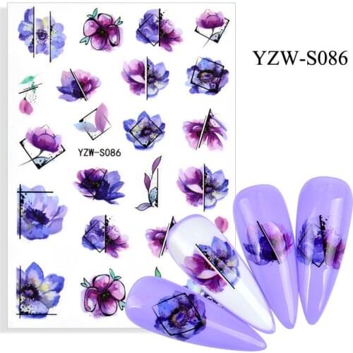 3D Nail Sticker Ink Flower Plant Slider Nails Art Decoration Wraps Decals Design Adhesive Manicure Tips Stickers Pegatina