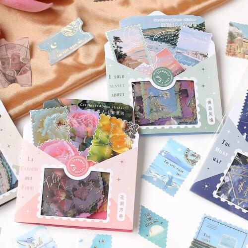 45Pcs/Lot Vintage Travel Whale Bronzing Stamp Paper Sticker Package DIY Diary Journal Decoration Sticker Album Scrapbooking