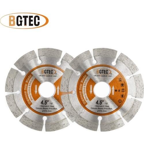 BGTEC 2pcs 4.5" Diamond Hot Pressed Segmented Saw Blade 115MM Cutting Disc for Granite Marble Stone Tile Concrete