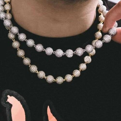Bead Ball Chain Necklace Iced Out Full Of AAA+ Cubic Zircon Long Chain Gold Color Color For Men Women Hip Hop Jewelry