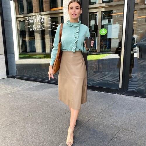 Foridol PU leather black long skirt womens autumn winter elegant a-line skirt high waist belt maxi vintage skirt khaki 2020