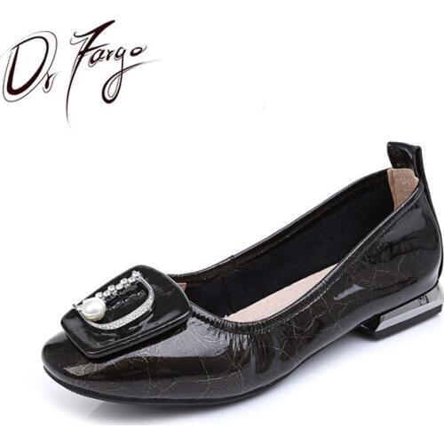 DRFARGO 2020 Shoes Women Pumps 2cm Low Heel Soft sole Genuine Leathe Dress Shoes OL Working Pumps plus big size 43