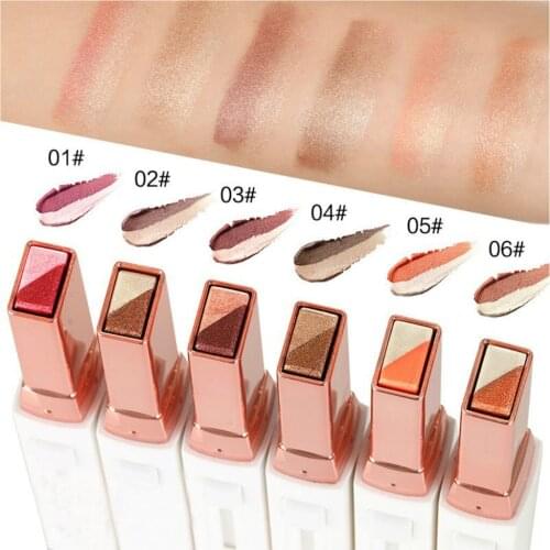 Two-tone Eyeshadow Lazy Eyeshadow Stick Easy To Color Velvet Shimmer Eyeshadow Waterproof Lasting Makeup 6 Colors Cosmetic