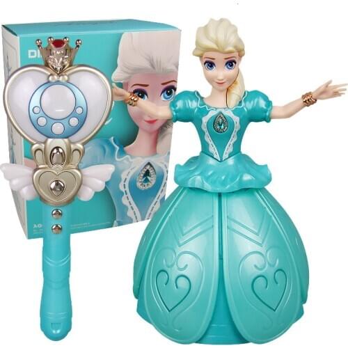 Frozen Infrared Remote Control Princess Elsa Anna Toy With Wings Action Figure Rotating Dance Projection Light Music Doll