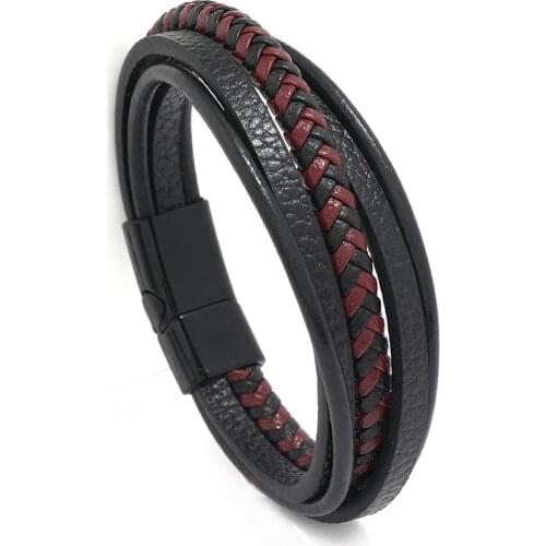 Jessinshow Luxury Multicolor Design Classic Stainless Steel Mens Leather Bracelet Mens Magnet Buckle Bangle Christmas Gifts