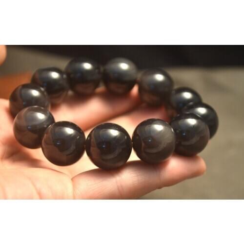 Collectible Treasure Unique Energy Exquisite Obsidian Lucky Round Bead Man Bracelet Bangle Amulet Big Carving LZK