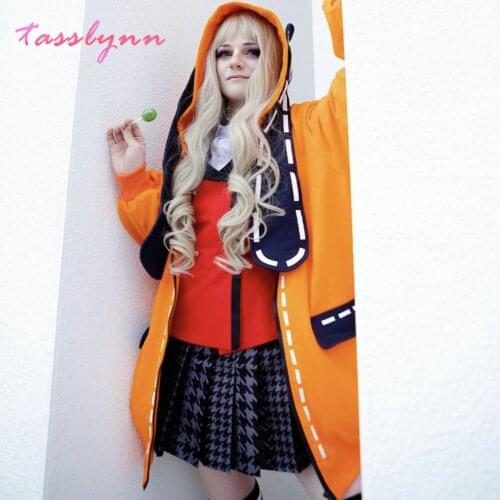 Anime Kakegurui Cosplay Costume Compulsive Gambler Runa Yomotsuki Cosplay Hoodie Women Coat Orange Jacket with Socks Custome
