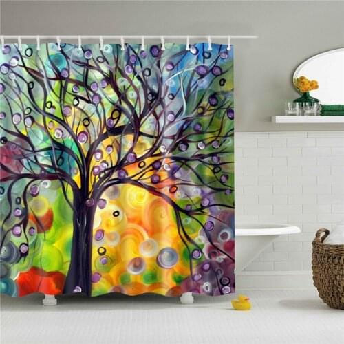 Colorful Plant Trees Scenic Forest Shower Curtains Bathroom Curtain Frabic Waterproof Polyester Bath Curtain with Hooks Curtain