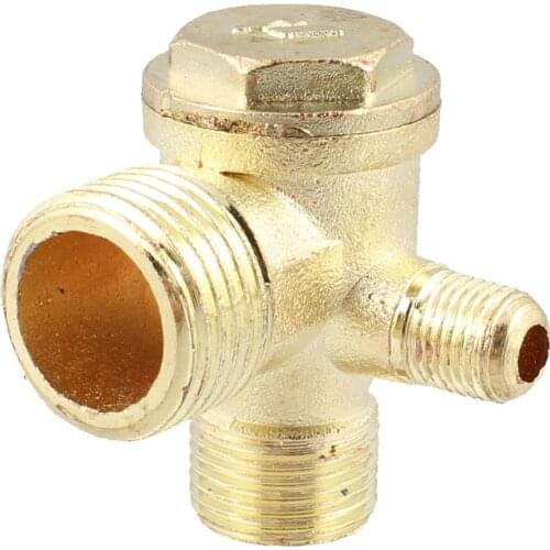 KSOL 2/5" 3/8"PT 1/2"PT Male Thread 3 Way Metal Check Valve Gold Tone