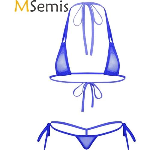 Womens See-through Mesh Transparent Micro Bikini Set Triangle Swimwear Swimsuit for Beach Swimming Sexy Brazilian Hot Erotic Set