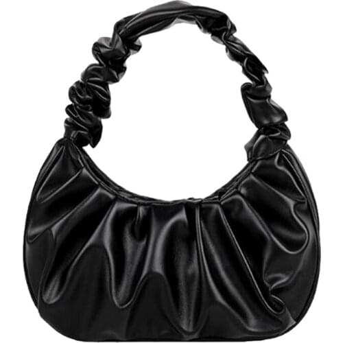 Summer Pleated Handbags Women Underarm Bag Vintage Design PU Leather Ladies Small Shoulder Bags Female Tote Purse