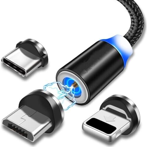 Magnetic Cable Micro USB Type C Magnetic Charge Charger Cable for iPhone Huawei Samsung Android Mobile Phone 1m cable