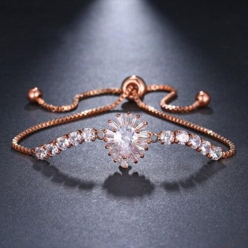 ORZTOON Fashion Water Drop Flower Zircon Bracelets for Women Light Luxury Rose Gold Adjustable Bracelet Trendy Wedding Jewelry