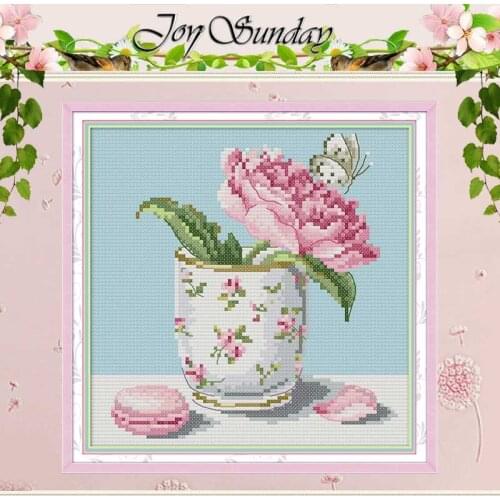 Flower in cup flower painting counted 11CT 14CT Cross Stitch Set Wholesale DIY Cross-stitch Kit Embroidery Needlework Home Decor
