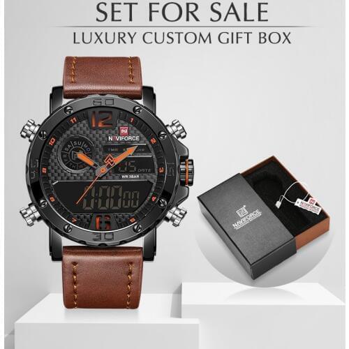 NAVIFORCE Watch Men NF9134 Military Sports Quartz Men’s Watches Leather LED Waterproof Digital Male Clock Set for Sale With Box