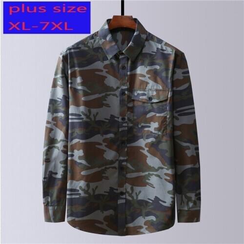 New Arrival Fashion Super Large Spring Autumn Youth Men Camouflage Pure Cotton Oversize Casual Shirts Plus Size XL-4XL5XL6XL7XL