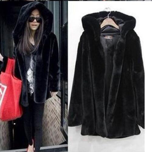 New Winter Women Hooded Faux Fur Coat Fashion Warm Long-sleeved Loose Black Coat Female Flocking Cotton Jacket Coat Plus Size