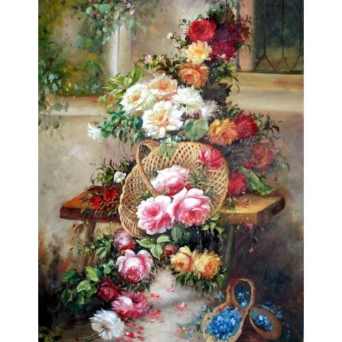 New Flower baskets Needlework,Oil Painting Cross stitch Handmade 14CT Canvas DIY,Cross-stitch kits,For Embroidery Art Home